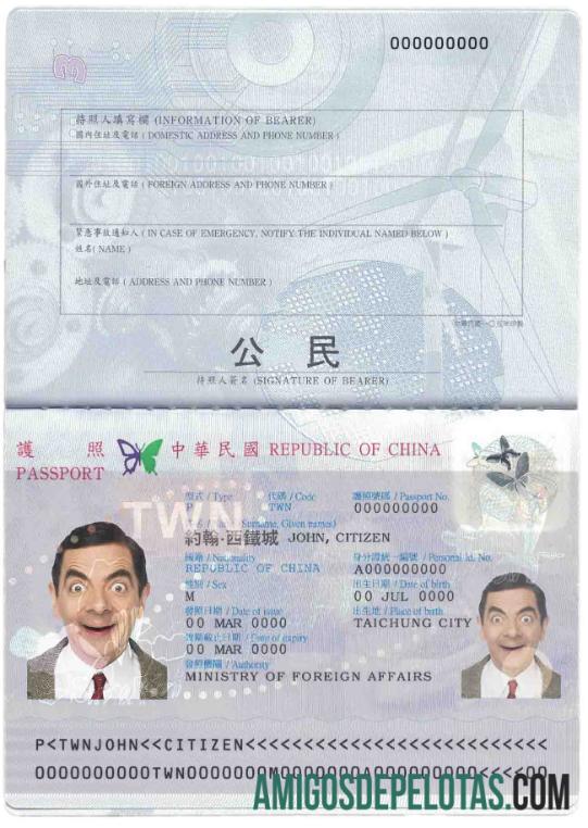 Passaporte de Taiwan amostra